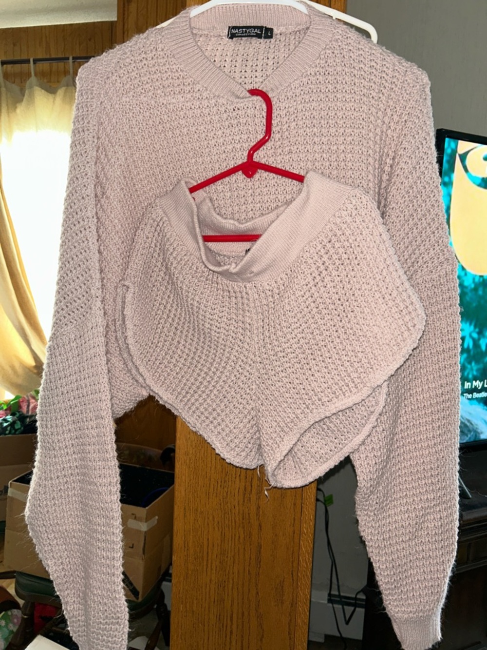 Nasty Gal Light Pink Cropped Crewneck Sweater